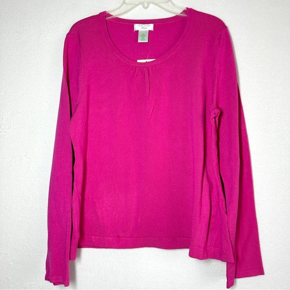 Laura Ashley Petite Pullover Sweater Top PM Poppy Pink Long Sleeve New - Picture 1 of 6